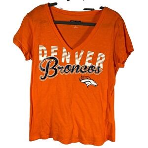 Denver Broncos NFL‎ Womens T Shirt Large Orange Football V Neck Tee